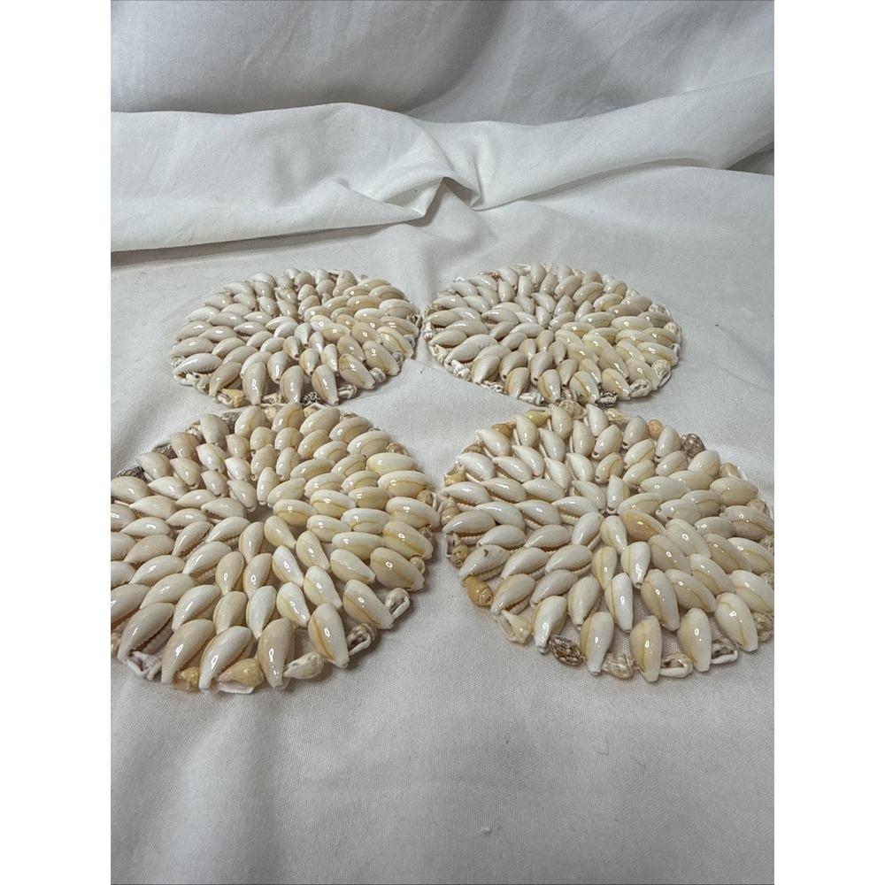 Vintage 70's Cowrie Sea Shell Coasters Trivet Doily Decor Coastal Beachy Boho 4